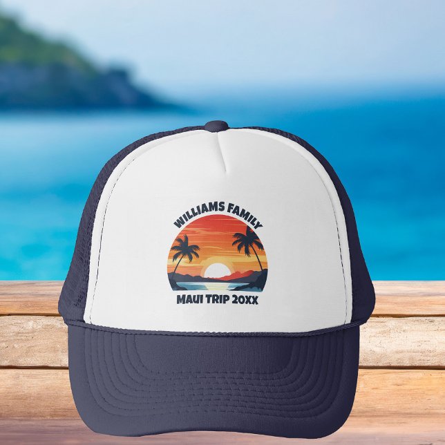 Custom Maui Trip Cool Sunrise Palm Trees Truckerkappe (Von Creator hochgeladen)