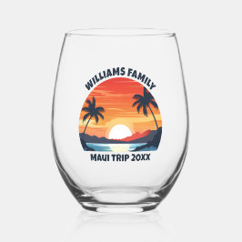 Custom Maui Trip Sunrise Palm Trees Keepake Weinglas Ohne Stiel