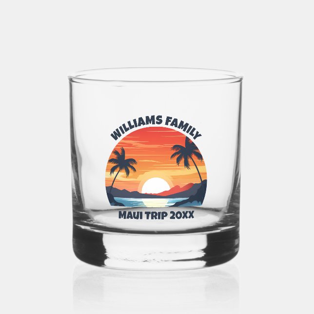 Custom Maui Trip Sunrise Palm Trees Keepake Whiskyglas (Vorderseite)