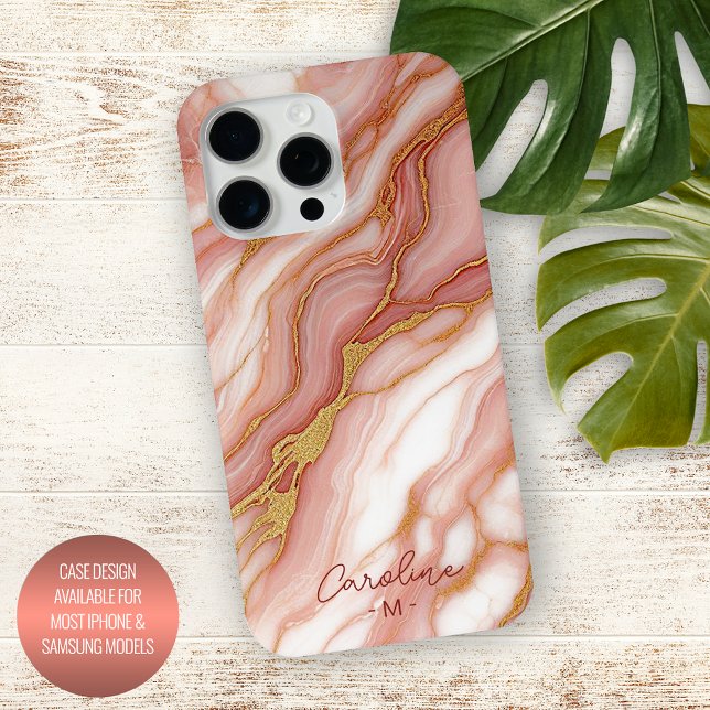 Custom Mauve Blush Pink Red Gold Marmormuster Must iPhone Hülle (Von Creator hochgeladen)