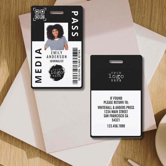 Custom Media Pass Photo ID Business Logo | Black Ausweis (Von Creator hochgeladen)
