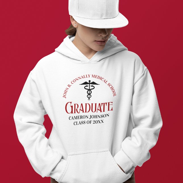 Custom Medical School Red Script Abschluss Hoodie (Von Creator hochgeladen)