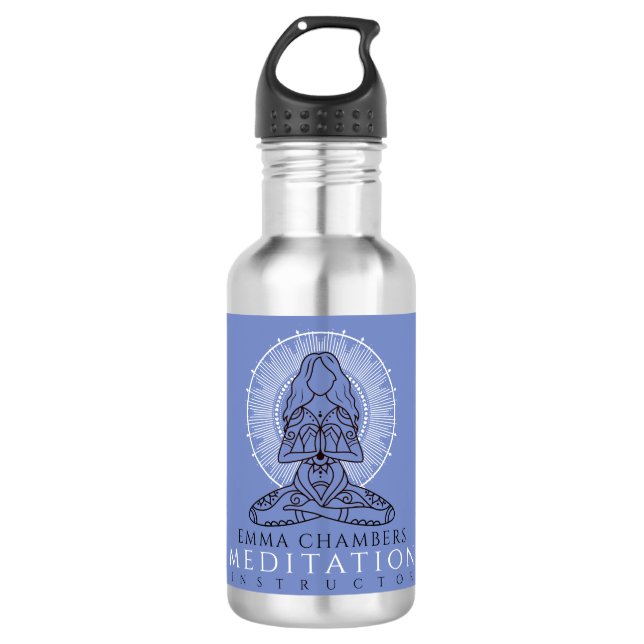 Custom Meditation Instructor Lotus Mandala Blue Edelstahlflasche (Vorderseite)