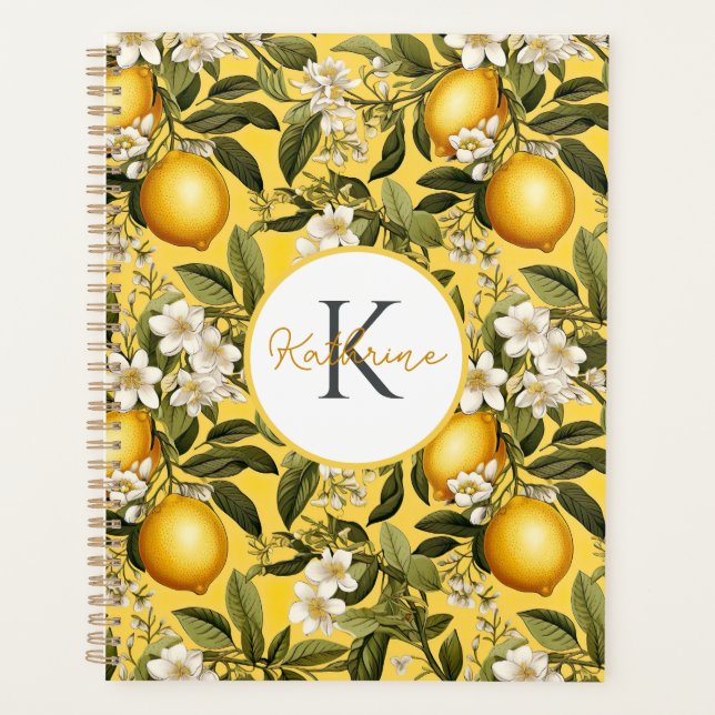 Custom Mediterranean Lemon Pattern Planner Planer (Vorderseite)