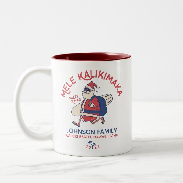 Custom Mele Kalikimaka Santa Hawaiian Weihnachten Zweifarbige Tasse (Links)