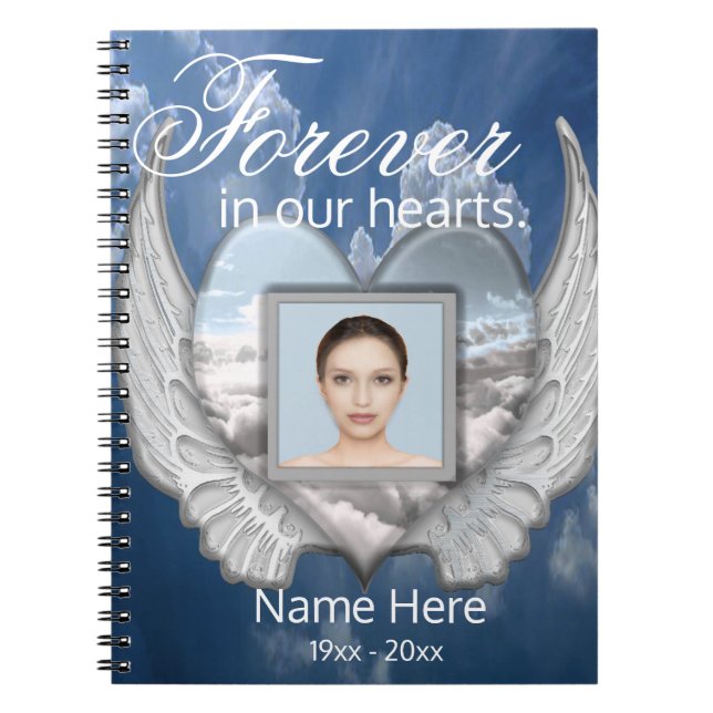 Custom Memorial Angel Wings Heart Add Foto Notizblock (Vorderseite)