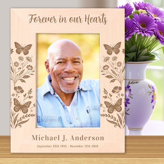 Custom Memorial Floral Forever Hört Holz Foto Geätzte Rahmen (Von Creator hochgeladen)