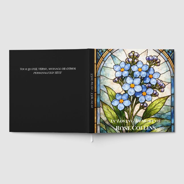 Custom Memorial Forget Me Not Stain Glass Funeral Gästebuch (Voll)
