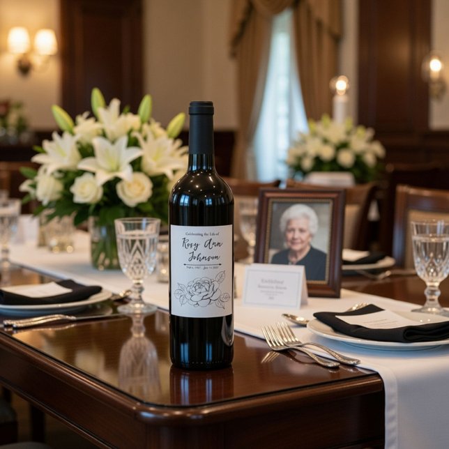 Custom Memorial Wine Label with a Rose Weinetikett (Von Creator hochgeladen)