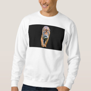 Custom Men's Basic White Sweatshirt Walking Tiger