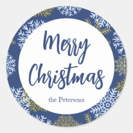 Custom Mercury Christmas Blue Winter Snowflakes Runder Aufkleber