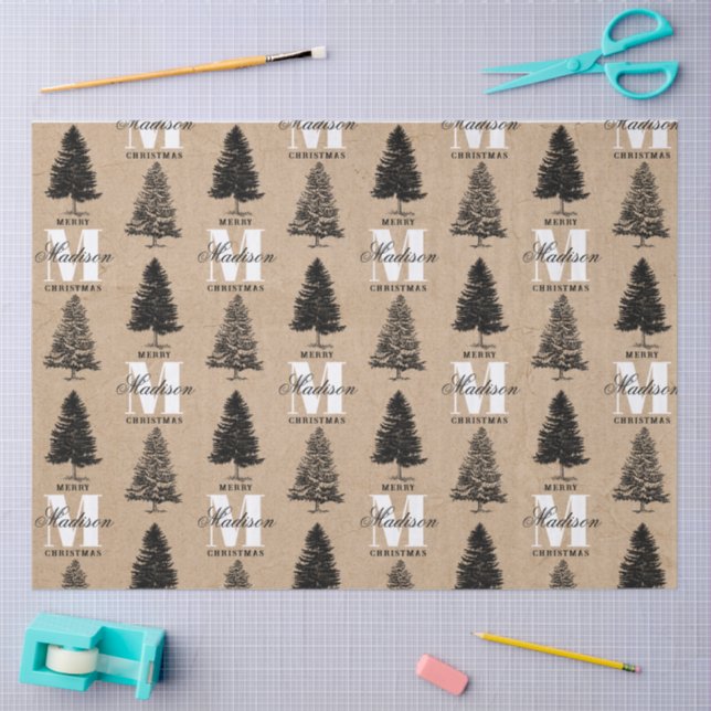 Custom Mercury Christmas Kraft Vintag Monogram Seidenpapier (Basteln)