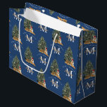 Custom Mercury Christmas Monogram Tiger & Tree Blu Große Geschenktüte<br><div class="desc">Ein personalisiertes "Frohe Weihnachten" Monogramm-Design mit einem Weihnachtstiger und Weihnachtsbaum. Ein ideales festliches,  individuelles Design für die Ferienzeit. Passen Sie das Monogramm an und machen Sie es zu Ihrem eigenen!</div>