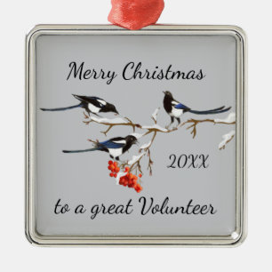 Custom Mercury Christmas Volunteer Magpies Bird Ornament Aus Metall