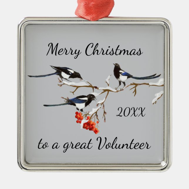 Custom Mercury Christmas Volunteer Magpies Bird Ornament Aus Metall (Vorne)