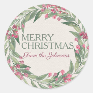 Custom Mercury Christmas Watercolor Red Holly Wrea Runder Aufkleber