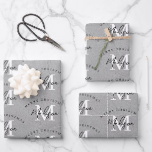 Custom Mercury Vintag Gray Monogram Geschenkpapier Set