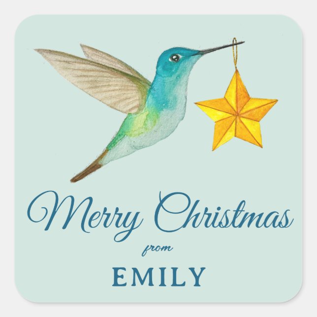 Custom Merit Christmas Hummingbird Square Sticker (Vorderseite)