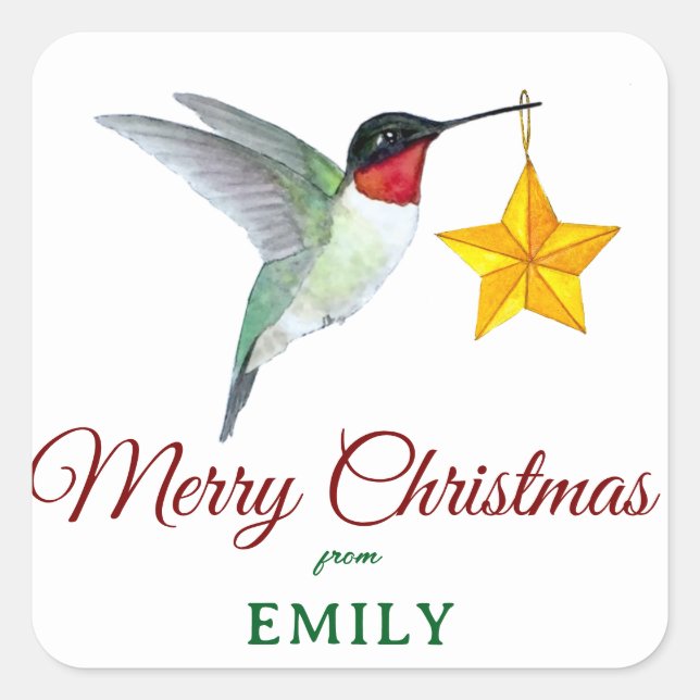 Custom Merit Christmas Hummingbird Square Sticker (Vorderseite)