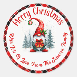 Custom Merit Weihnachten Gnome rot karierte Aquare Runder Aufkleber