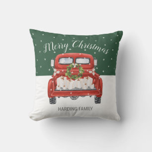 Custom Merit Weihnachten Vintag Red Truck Green Kissen