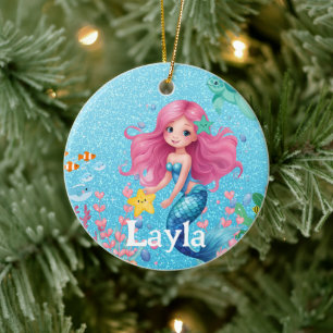 Custom Mermaid Child Name Keramik Ornament