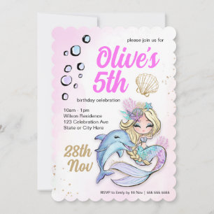 Custom Mermaid Under Sea Birthday Wavy Edge Einladung