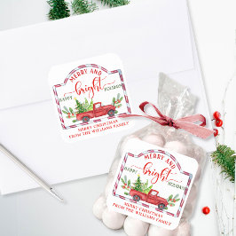 Custom, Merry and Bright, Vintag Red Truck Quadratischer Aufkleber