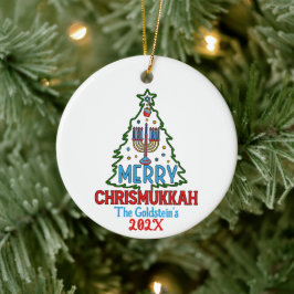 Custom Merry Chrismukkah Happy Hanukkah Keramik Ornament