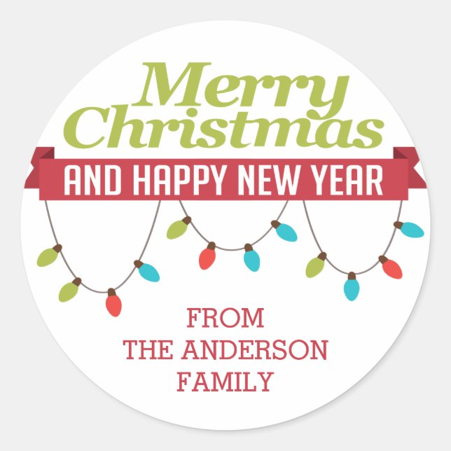 Custom Merry Christmas Bright Lights Aufkleber (Vorderseite)