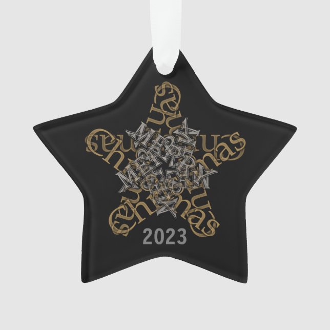 Custom Merry Christmas Calligrafy Star auf Black Ornament (Vorderseite)