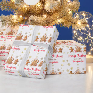 Custom Merry Christmas Gingerbread House Holiday Geschenkpapier