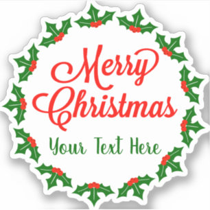 Custom Merry Christmas Holly Berry Kiss-Cut Aufkleber