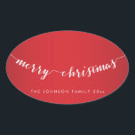 Custom Merry Christmas Oval Red Stickers<br><div class="desc">Maßgeschneiderte Weihnachts-Rot-Weiß-Oval-Aufkleber mit anpassbarem Text</div>