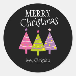 Custom Merry Christmas Pink Trees Runder Aufkleber