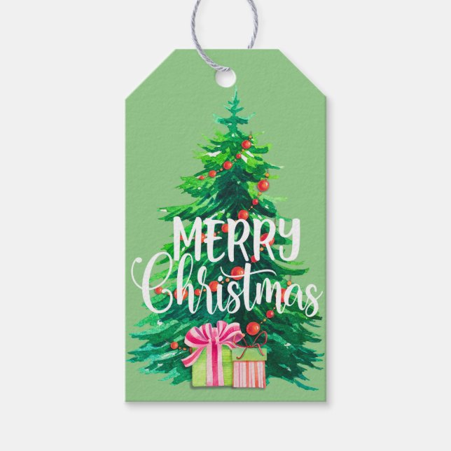 Custom Merry Christmas Tree Personalisiert Geschenkanhänger (Vorderseite)