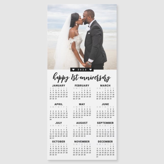 Custom Message 2023 Foto Calendar Elegante Herzen Magnetkarte (Vorderseite)