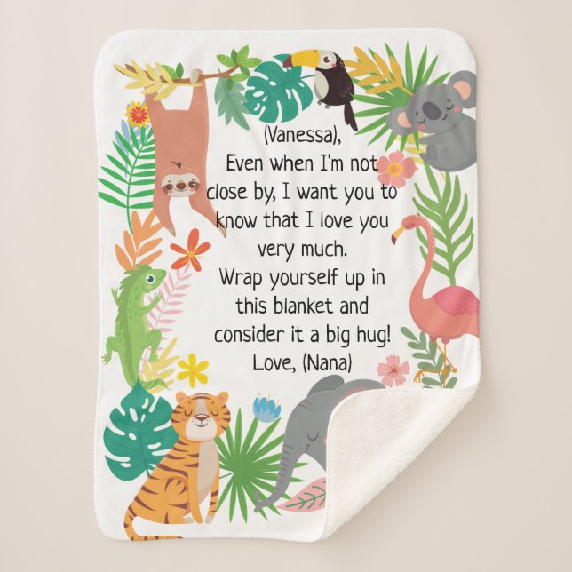 Custom Message Baby Name Safari Animals Borders Sherpadecke (Vorderseite)