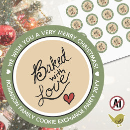 Custom Message Baked with Love Christmas Runder Aufkleber