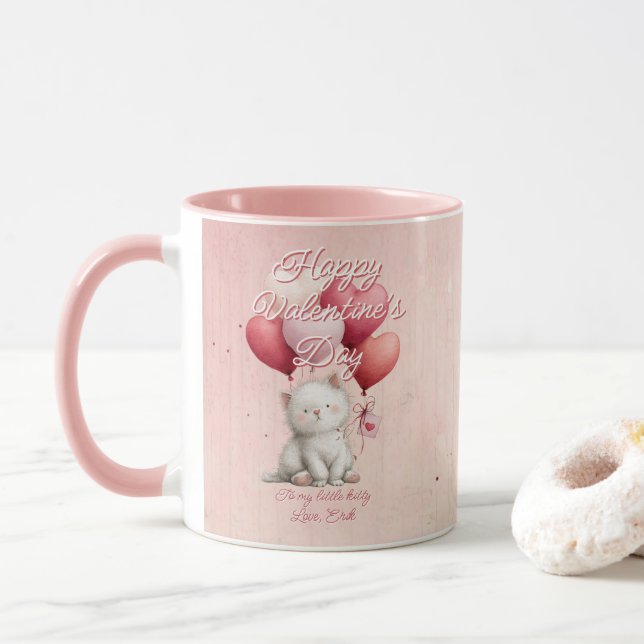 Custom Message Cat Animal Valentines Day Tasse (Mit Donut)