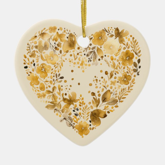 Custom Message Golden Colorful Blumenherz Geschenk Keramik Ornament (Vorne)