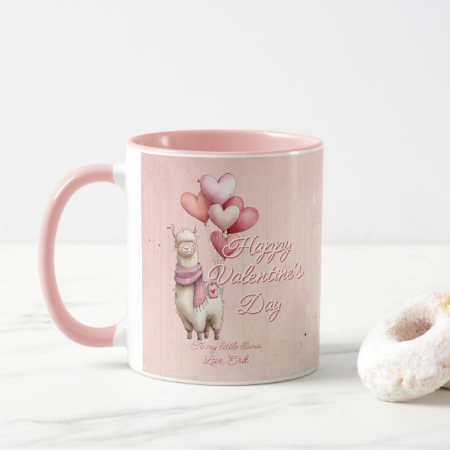 Custom Message Llama Animal Valentine's Day Tasse (Mit Donut)