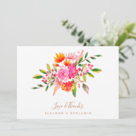 Custom Message Orange Floral Foto Hochzeit Dankeskarte