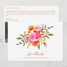 Custom Message Pink Floral Photo Wedding  Dankeskarte