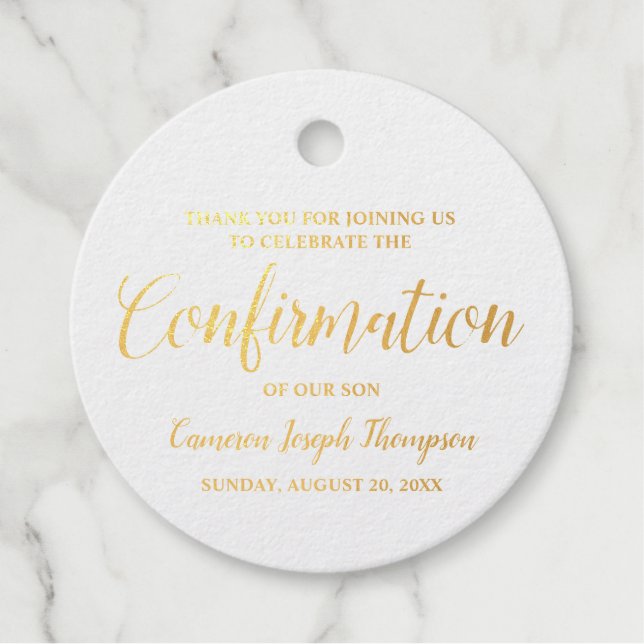 Custom Metallic Gold Boy Bestätigung Vielen Dank Geschenkanhänger (Vorderseite)