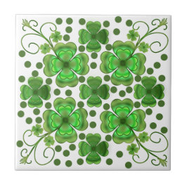 Custom Metallic Green Clover & Swirl Pattern Fliese