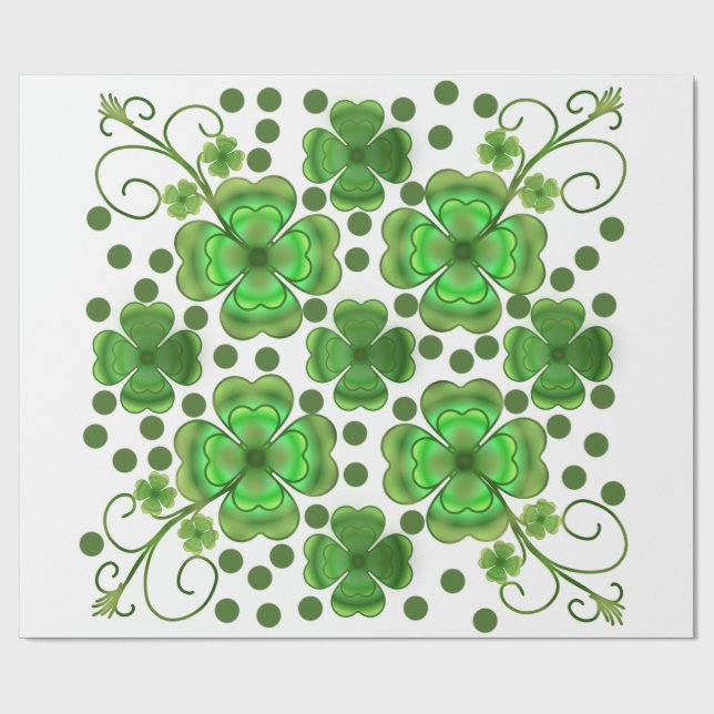 Custom Metallic Green Clover & Swirl Pattern  Geschenkpapier (Flach)