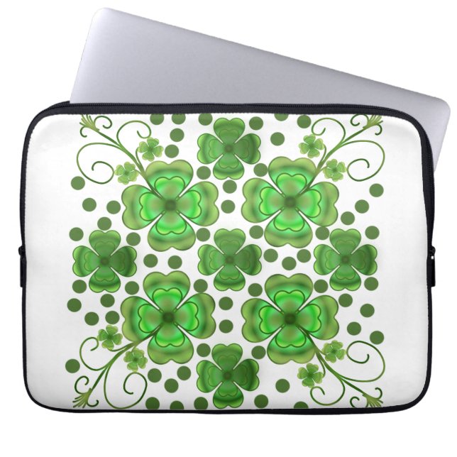 Custom Metallic Green Clover & Swirl Pattern  Laptopschutzhülle (Vorderseite)