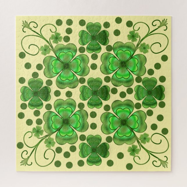 Custom Metallic Green Clover & Swirl Pattern  Puzzle (Vertikal)