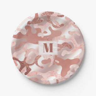 Custom Metallic Rose Gold Glitzer Rosa Marmor Camo Pappteller